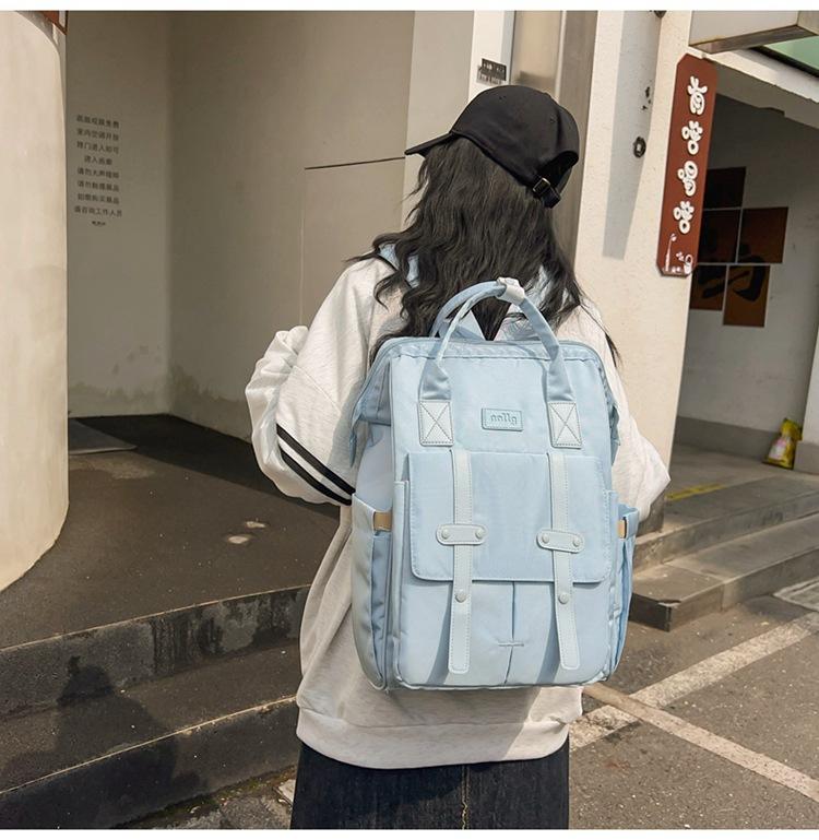 Nylon Middle School Student Schoolbag Waterproof Solid Color Backpack Large Capacity