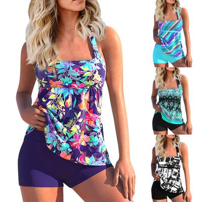 Damen Sexy Slim Fit Bedruckter Sling Split Bikini Plus Size Badeanzug (Zwei Stück) Träger Tankini Set Bedruckter Strand Badeanzug Damen