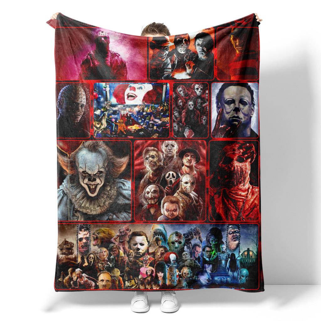 

Horror Movie Watching Blanket Halloween Decorations Soft Home Warm Bedspreads Style F