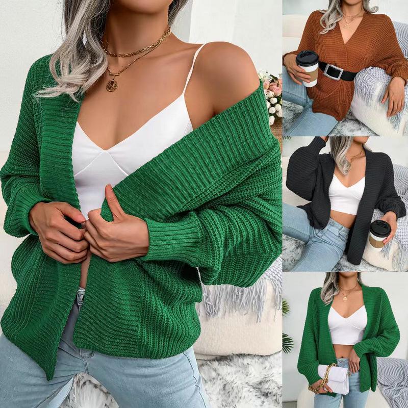 European & American Casual Bat Sleeve Knitted Cardigan for Women - Autumn/Winter Collection