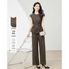 French Loose Suit Stand Up Collar Sleeveless Pleated Top Wide Leg Pants Two-piece Set