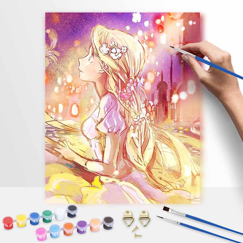 Disney oil painting Rapunzel handmade diy art painting home decorationbeautiful luminous lanterns 30x40cm