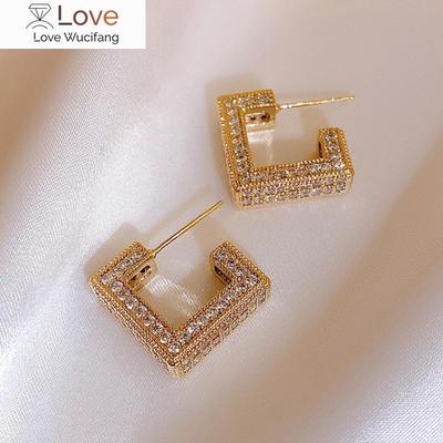French New Design Fashion Jewelry Luxury Full Zircon Square Earrings Elegant Women's Daily Work Accessories