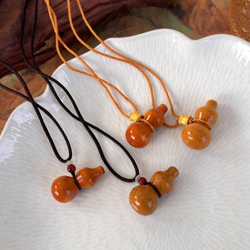 Creative Wood Gourd Pendant Necklace Long Rope Necklace Handmade Adjustable Rope Sweater Chain Present for Women Girls