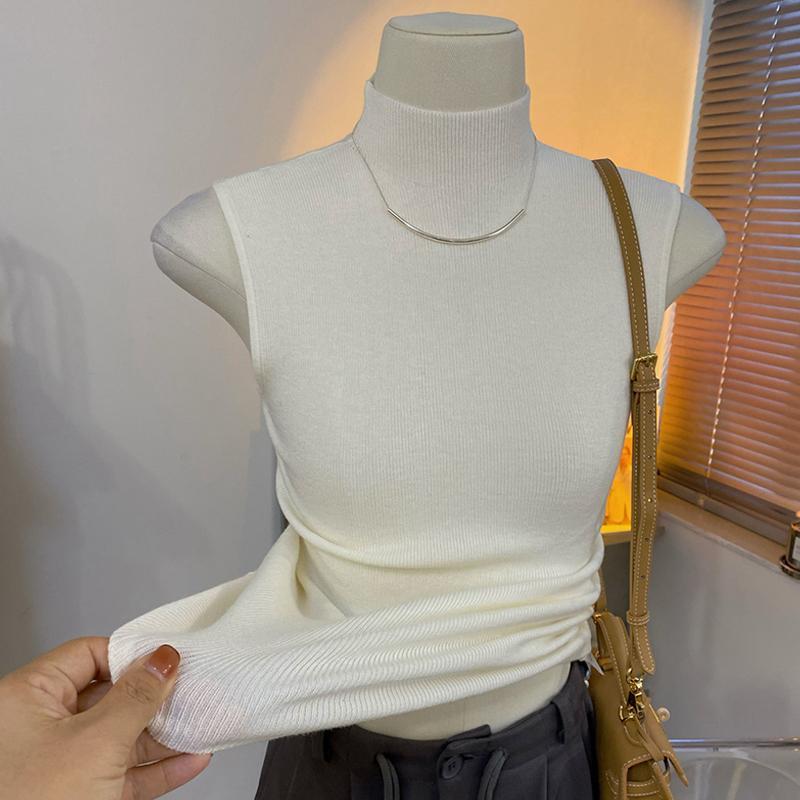 

Women s Half High Neck Knit Vest Lining Top Autumn Winter Slim Fit Sleeveless Top High-end Sweater S білий