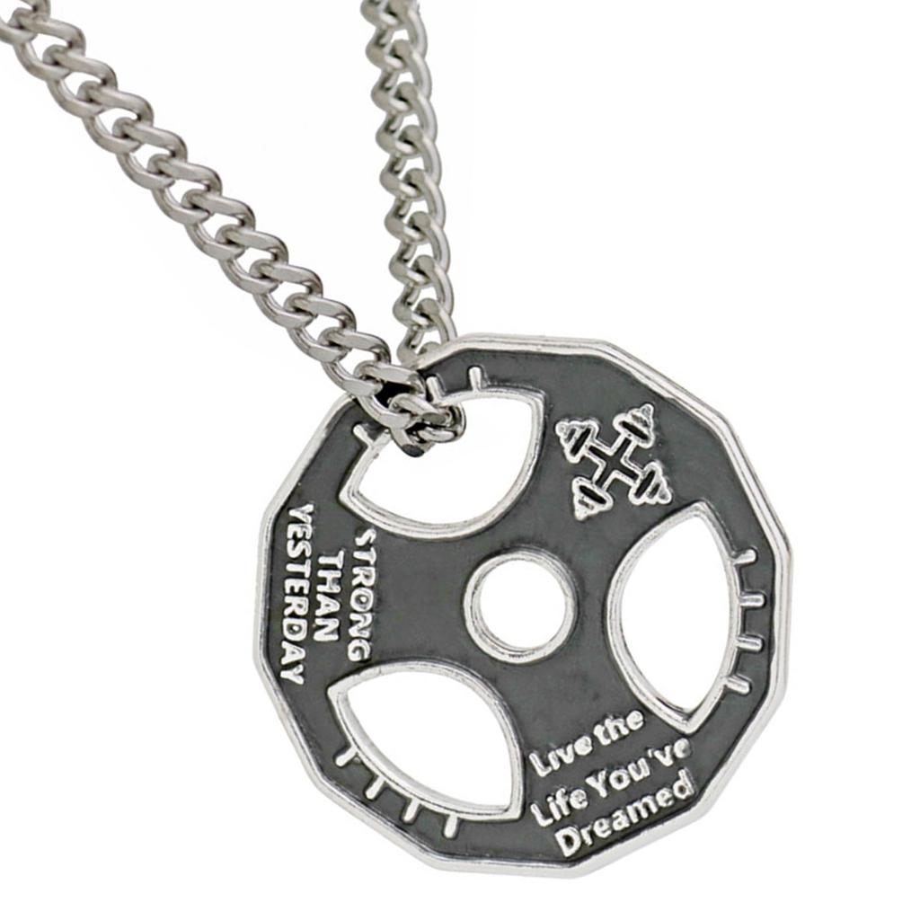 Men Alloy Pendant Necklace Steering Wheel Disc Chain Dumbbell Pattern Gift Accessories