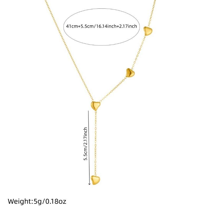 Gold Plated 3D Heart Y-Shaped Lariat Necklace, Stainless Steel Dainty Station Chain Choker, Waterproof Minimalist Jewelry for Women Gift
