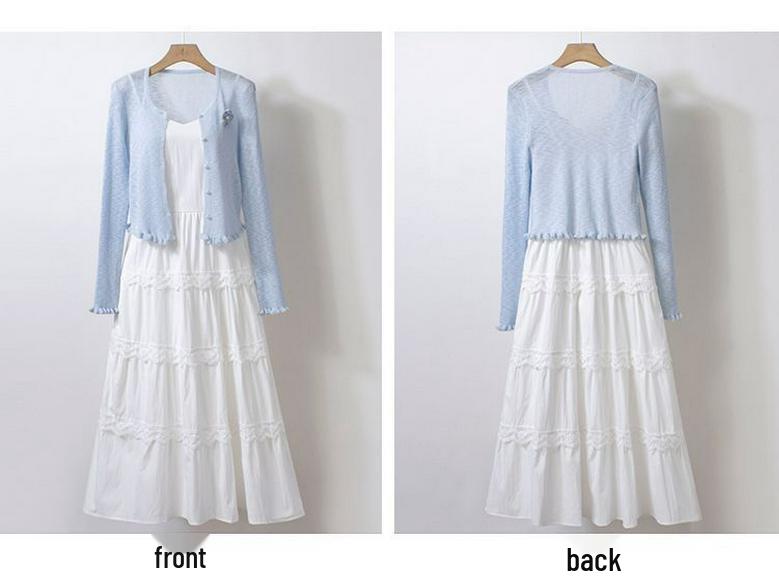 Sweet 2026 White Camisole & Knit Cardigan Skirt Set – New Fashion Two-Piece Dress