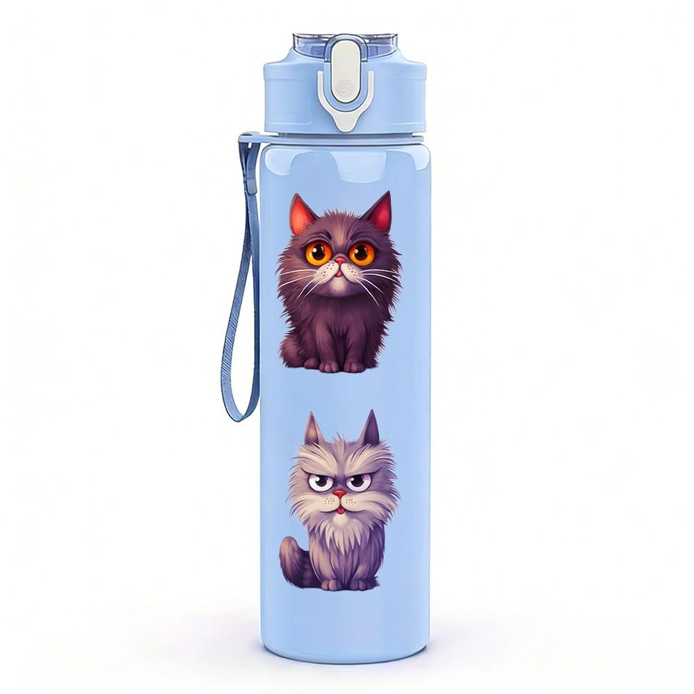 1PC Four Colorful Cat Cartoon Animal Art 750ml Color Plastic Sports Water Bottle Leakproof Flip Straw Lid Suitable for Sports Office Home Use
