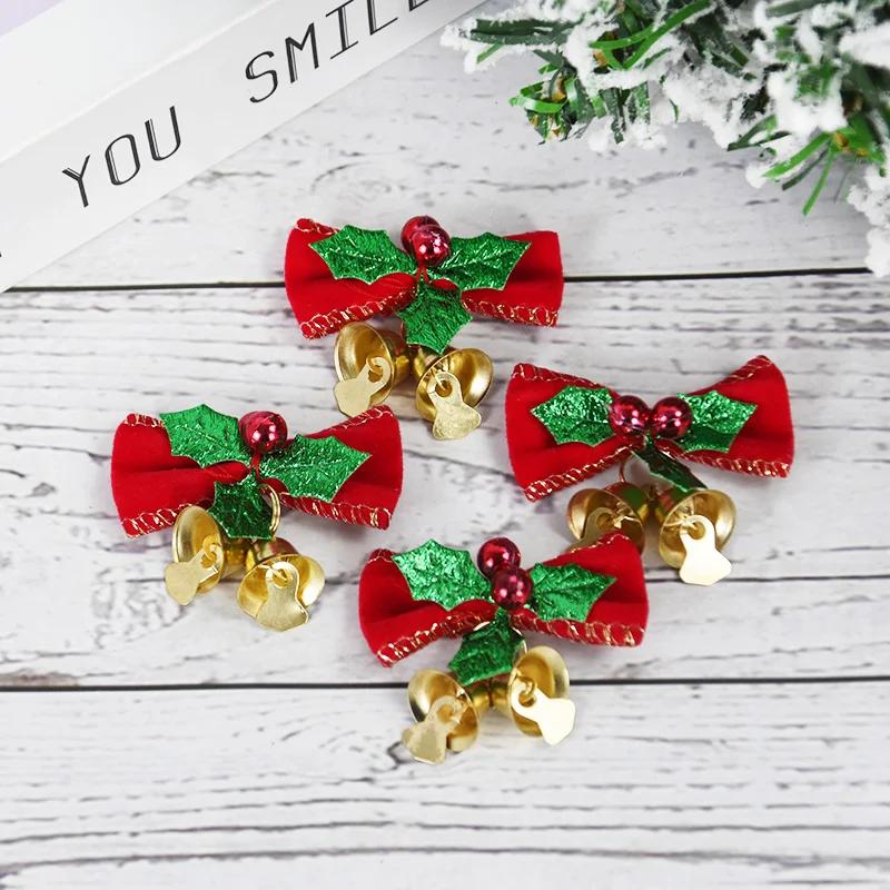 6pcs Christmas Bow With Bell Mini Xmas Tree Bowknot Pendant Ornaments For Home Decoration 2024 Navidad New Year Party DIY Gifts