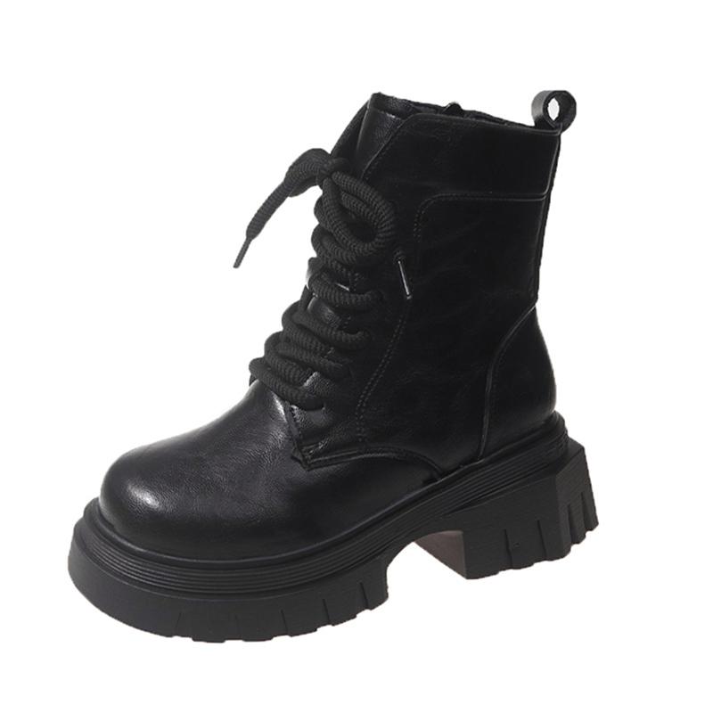 Women Ankle Boots Platform Mid Heels Designer Shoes Lace Up Motorcycle Boots  Trend Winter New Brand Goth Botas De Mujer
