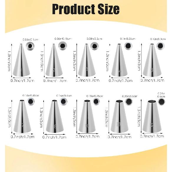 10 Pcs Round Piping Tip, Decorating Tips for Frosting, Ideal for Frosting Cupcakes, Cakes, and Cookies (Ten models)