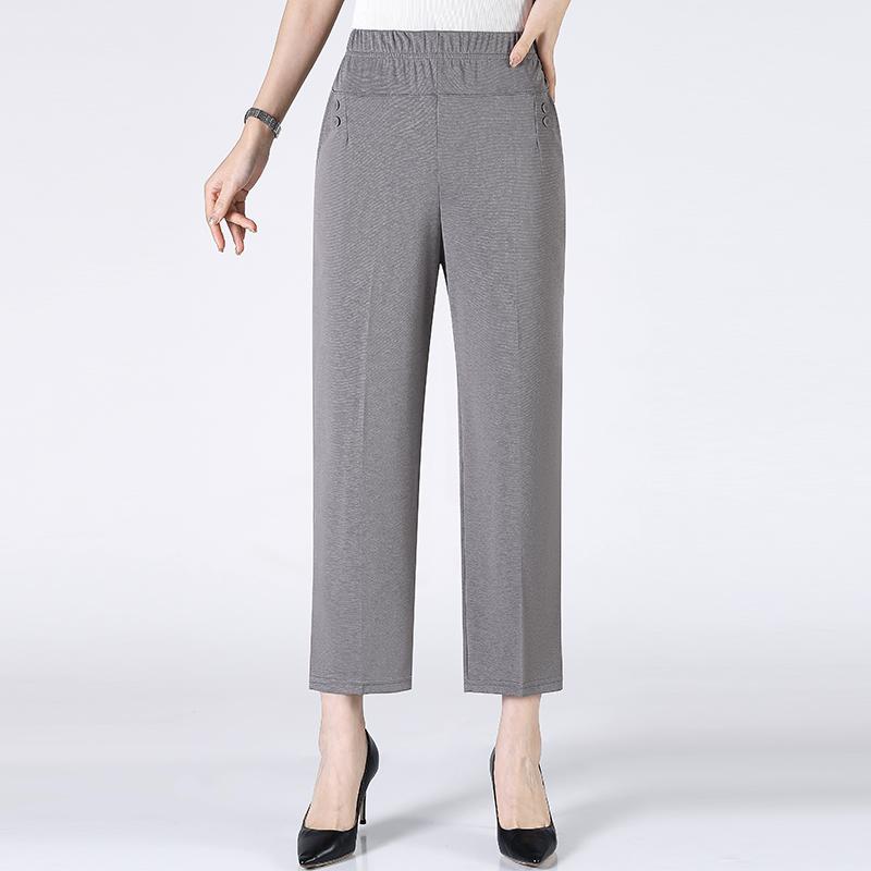 Thin Breathable Elastic Pants Women's Solid Color High Waisted Loose Casual Pants Middle-aged Elastic Straight Leg