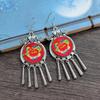 Retro hand-embroidered fabric earrings female long flower fringed versatile temperament performance earrings earrings