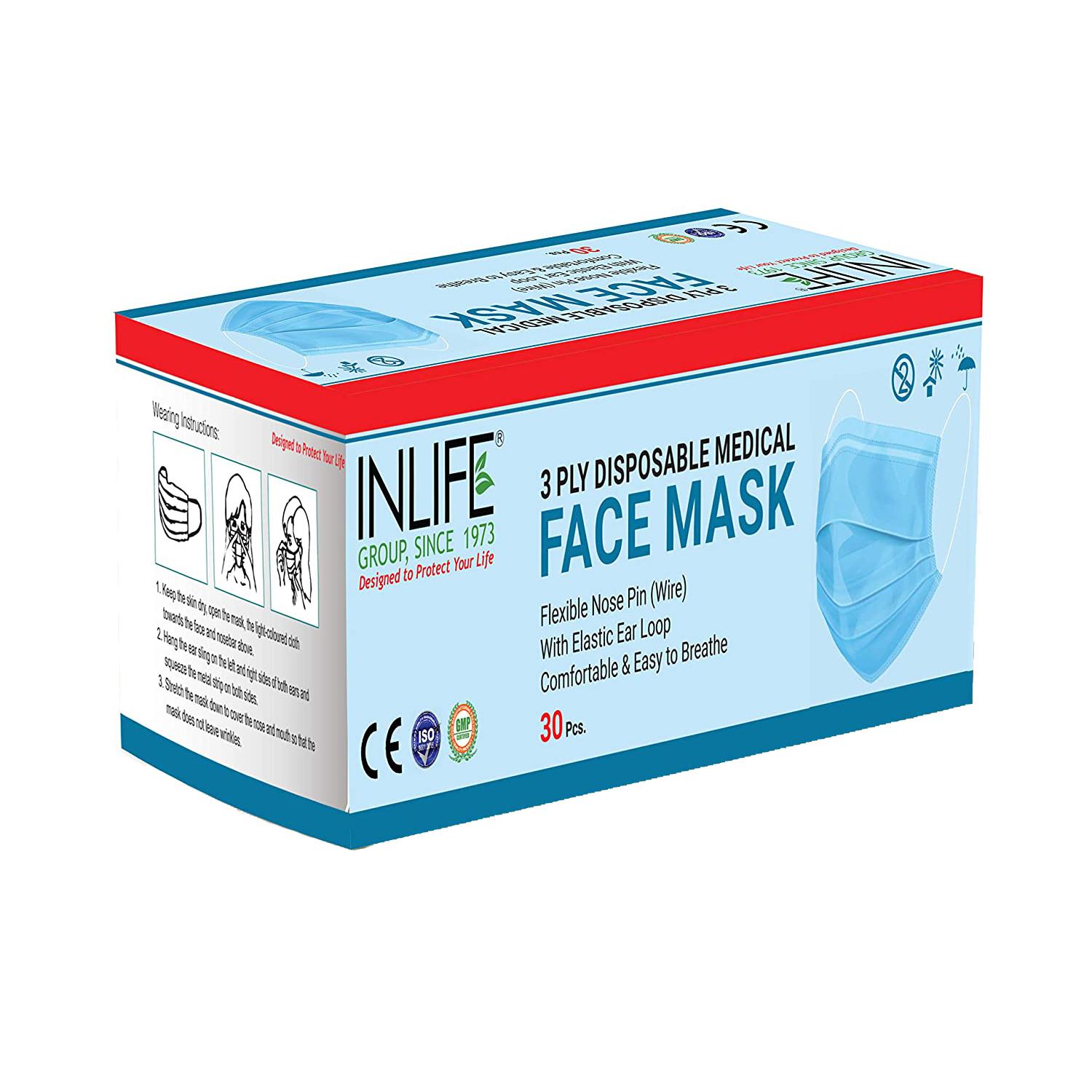 

Трёхслойные нетканые одноразовые маски (30 шт), 3 Ply Non-Woven Disposable Masks, INLIFE 17.671875