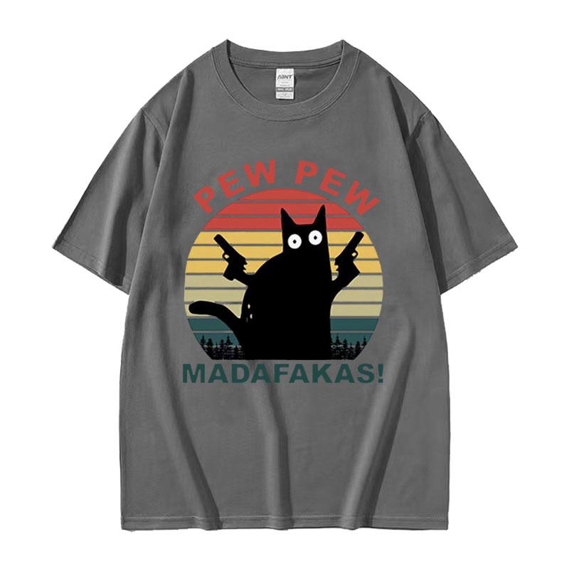 Pew Pew Madafakas Cute Cat Funny Cats Lovers Meme Tee Shirt Men Women Harajuku Clothing Tshirt Fashion Aesthetic Cotton T Shirt