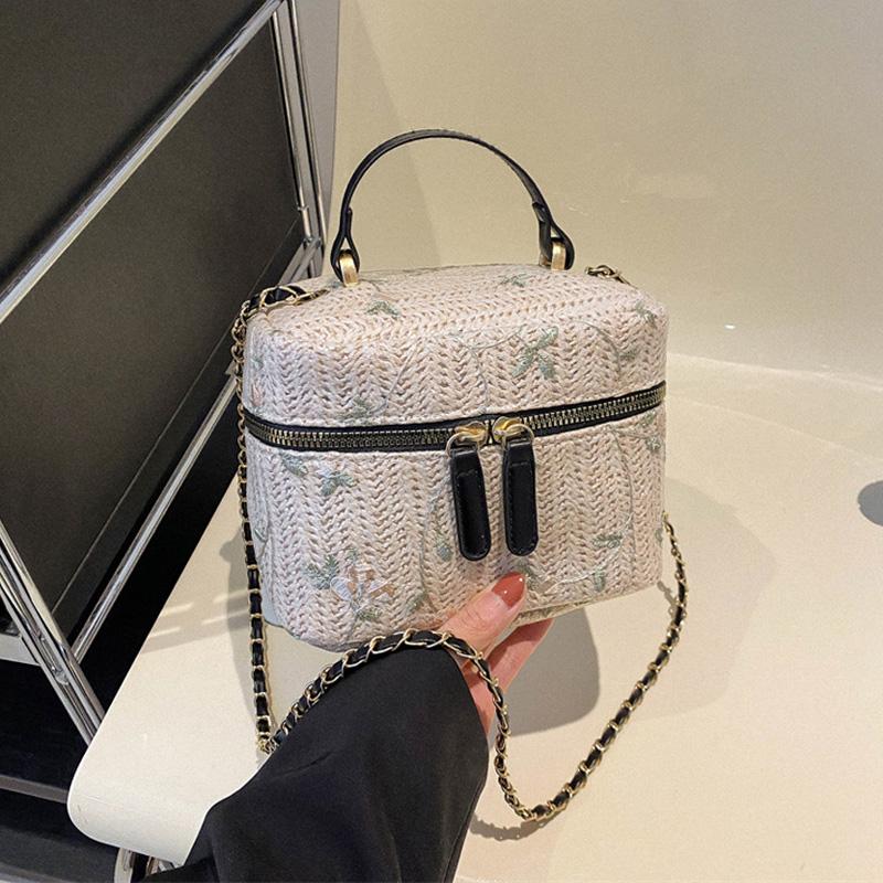 

Модные соломенные сумки, сумки с верхней ручкой для женщин, повседневная универсальная сумка через плечо с цепочным ремнем, летние сумки-ведра