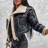 Abrigo corto de lana de cordero con solapa para mujer, chaqueta de mujer con cremallera de doble cara para otoño e invierno, Tops gruesos y cálidos de lana para mujer, prendas de vestir