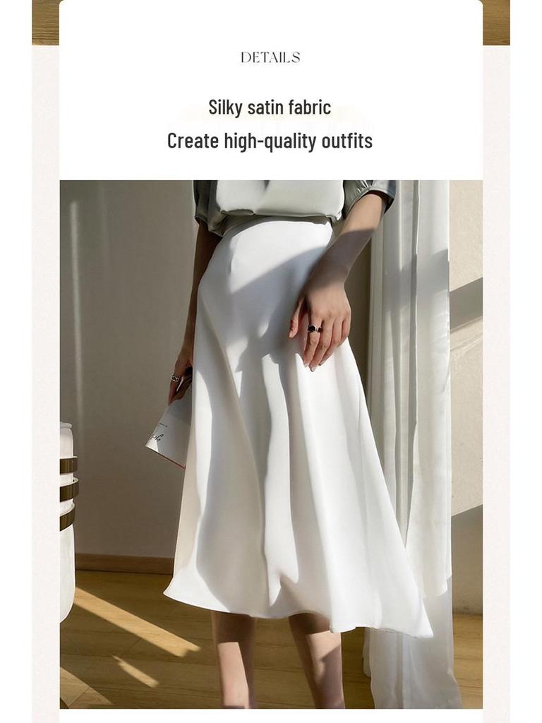 Women's Summer Mulberry Silk High Waist A-line Midi Skirt