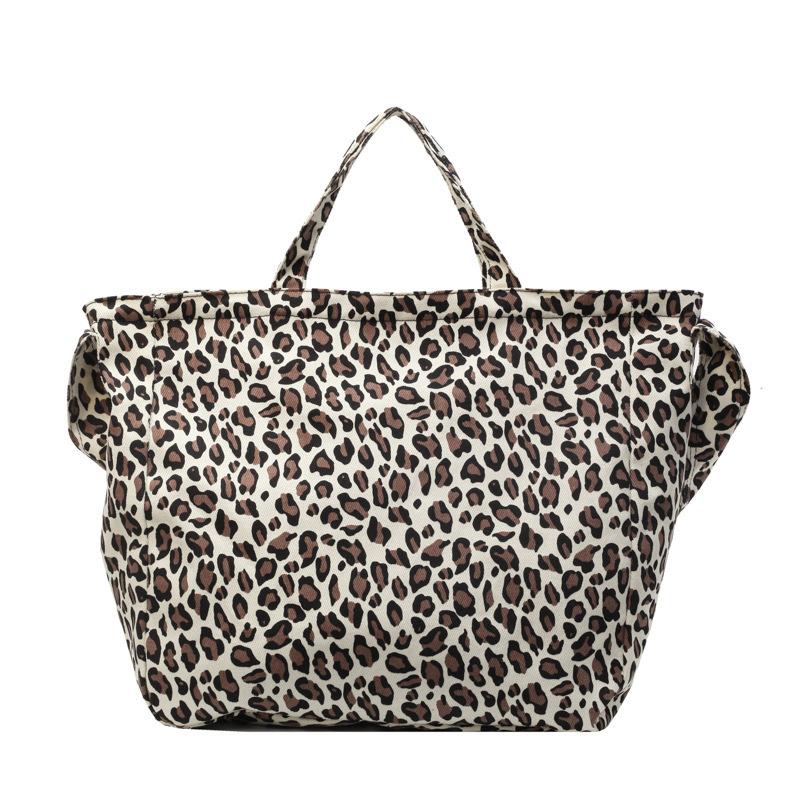 Niche leopard print canvas tote bag women's bag casual large capacity fashion handbag Korean version foreign style shoulder messenger bag