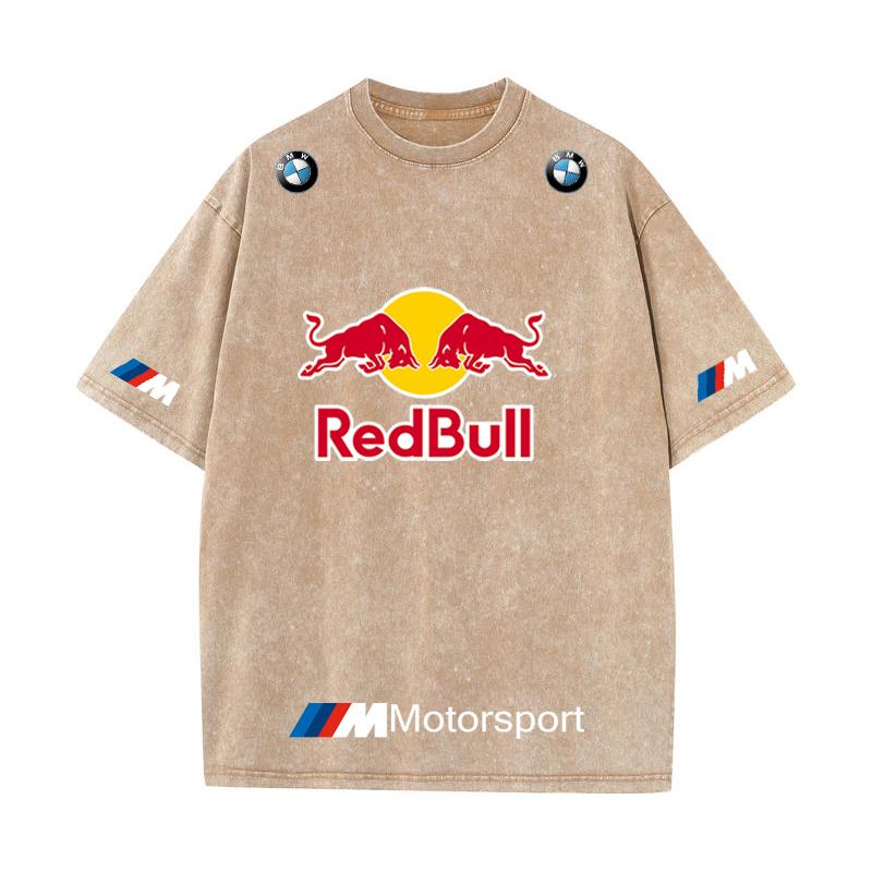 XHBM Estate Tuta da Corsa F1 Red Bull Manica Corta T-shirt Lavaggio Vintage Girocollo