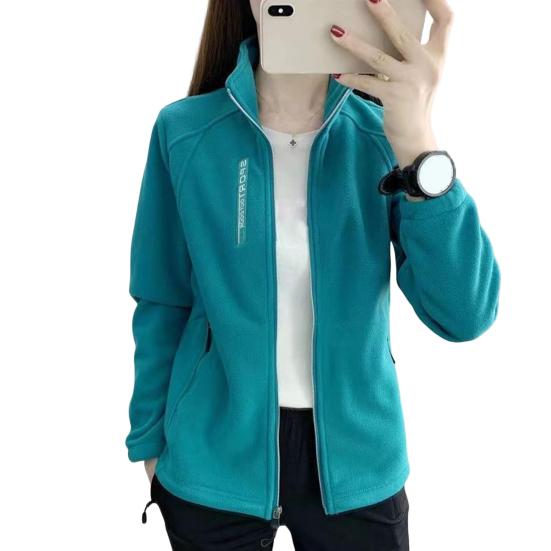 Women Coat Stand Collar Zip-up Polar Fleece Sport Style Long Sleeves Zipperes Pockets Solid Color Thick Plush Jacket Thermal Cardigan Exercise Coat