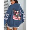 Felpa con cappuccio casual larga da donna, top stampato street fashion