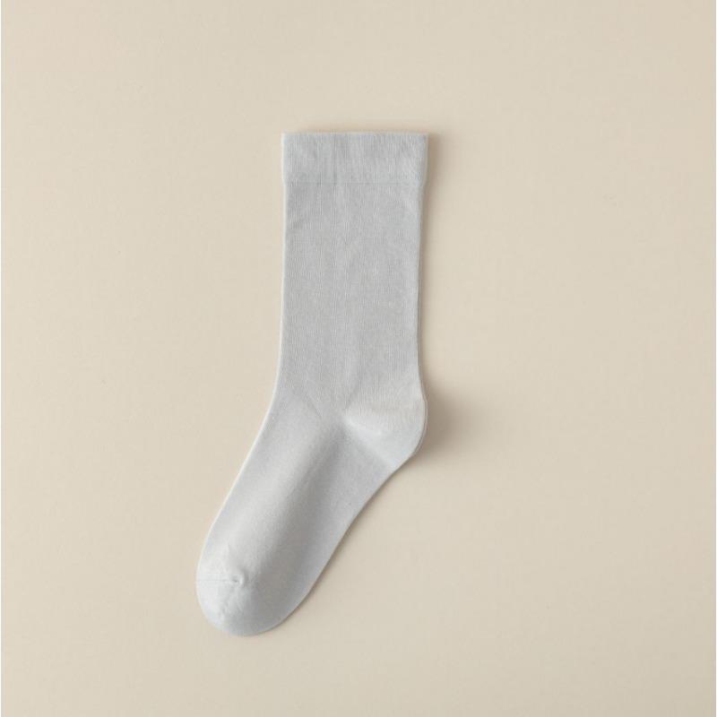 5 Pairs Solid Color Cotton Socks Medium Tube Knitted Loose Long Soft Spring Autumn Crew Casual Sock Black White Breathable Women Socks