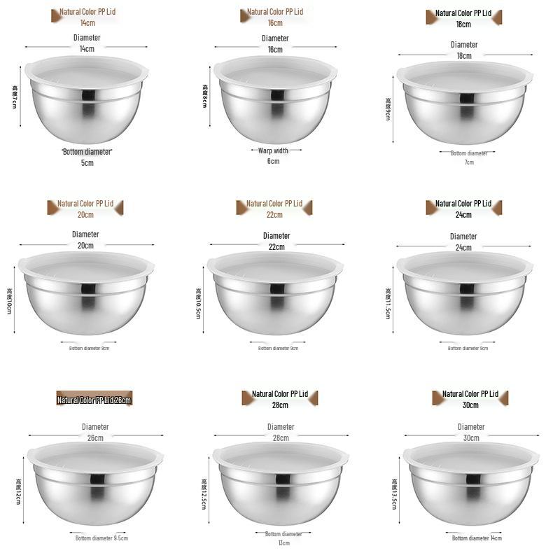 Stainless Steel Mixing Bowl with Lid & Non-slip Silicone Base