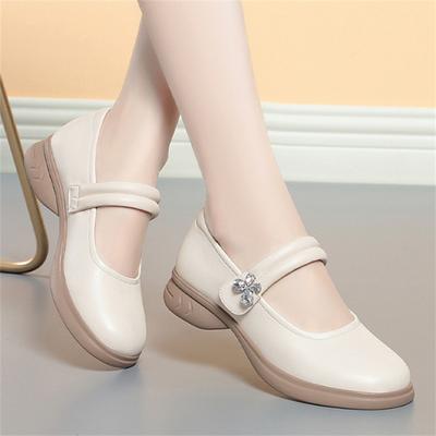 2026 Damen Lederschuhe Mary Janes Strass-Schnalle Runde Spitze Niedriger Absatz Damenschuhe Weich Bequem Nicht ermüdend für die Füße Mutterschuhe