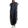 Nouveau Style Fermeture Éclair Col Montant Rayé Coordination de Couleurs Tendance Décontracté Coupe Ample Manches Courtes Pantalon Une Pièce pour Femmes