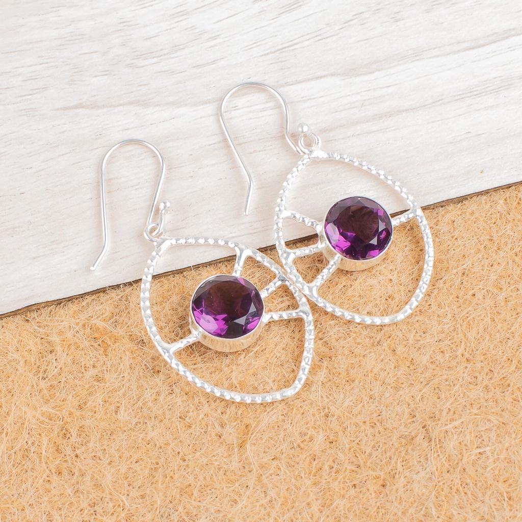 Amethyst Gemstone 925 Sterling Silver Jewelry Handmade Earrings 2.00" For Gift EE-52-8
