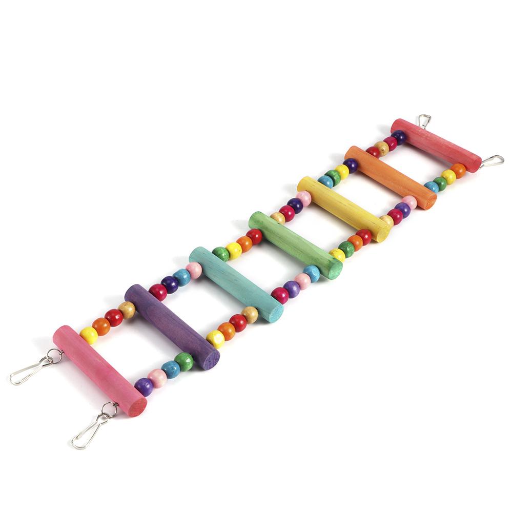Colorful Natural Wood Beads Climbing Ladder Swing Parrot Toy Stand Bar Parrot Supplies