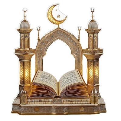 2D Quran Desktop Decorations Ramadan Moon Star Acrylic Moon Castle Ornament with Base Handicrafts Holiday Decorative Statues