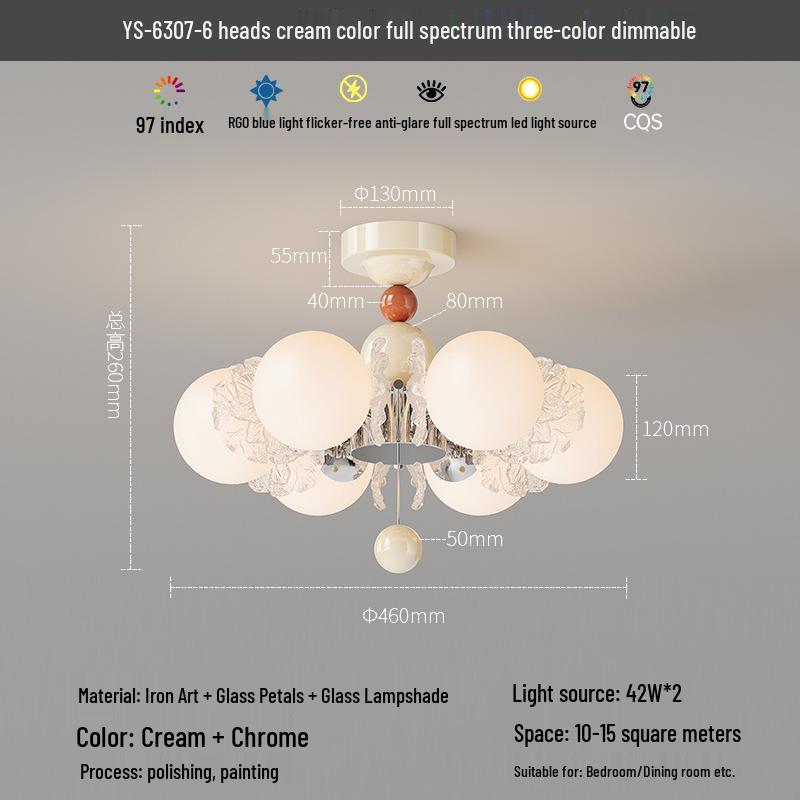 French Luxury Glass Chandelier - Modern Minimalist Lighting for Bedroom or Study