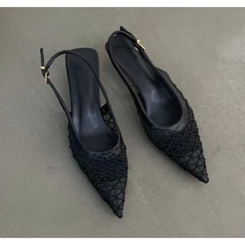 Luxury Mesh Women Heeled Sandals Designer Mid Heels Shoes Woman Slides Summer New Style Popular Elegant Walking Sandals