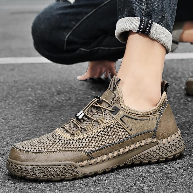 Sneakers Men's 2025 New Summer Hollow Breathable Mesh Shoes Men's One-pedal Soft-soled Non-slip Lightweight Casual Shoes