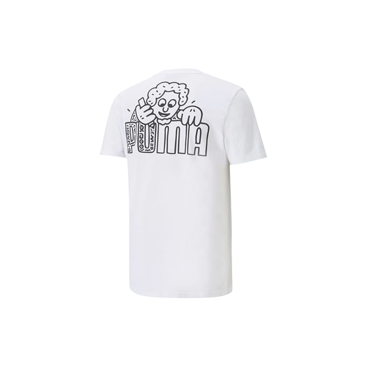 PUMA X Mr Doodle T Shirts Men's White Crew Neck Moderate Straight Fit 598641-02