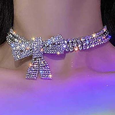 Collana girocollo con ciondolo a fiocco in strass alla moda per donna, accessori da sposa, punk, gotico, in cristallo, girocollo, regalo di gioielli
