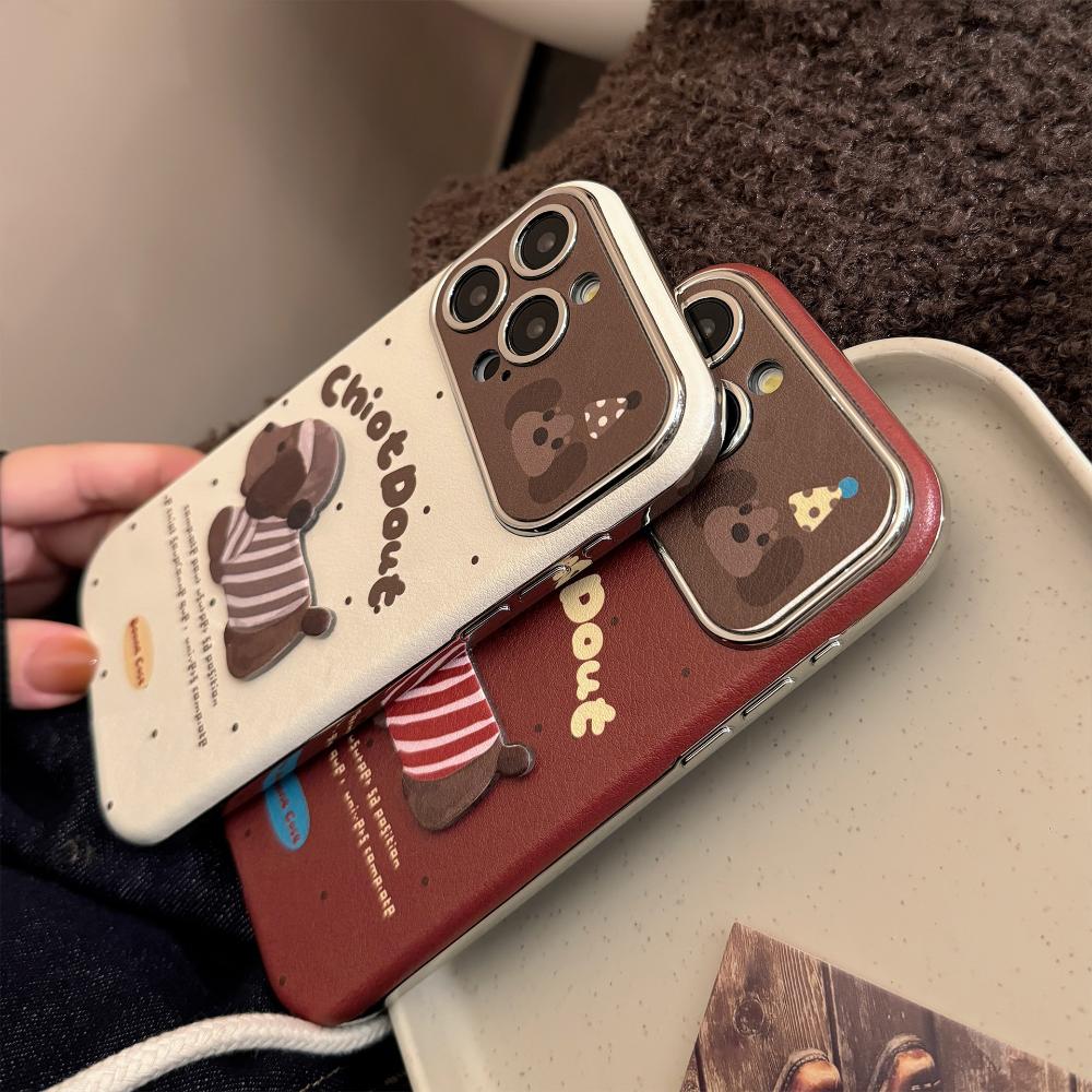 Autumn and Winter Couple Puppies Suitable for 16promax Apple Mobile Phone Case Iphone15 Three-dimensional Cartoon 14 Leather Set 17