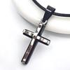 Stainless Steel Double-layer Cross Leather Rope Necklace for Women Men Silver&Black Trendy Jewelry Gift