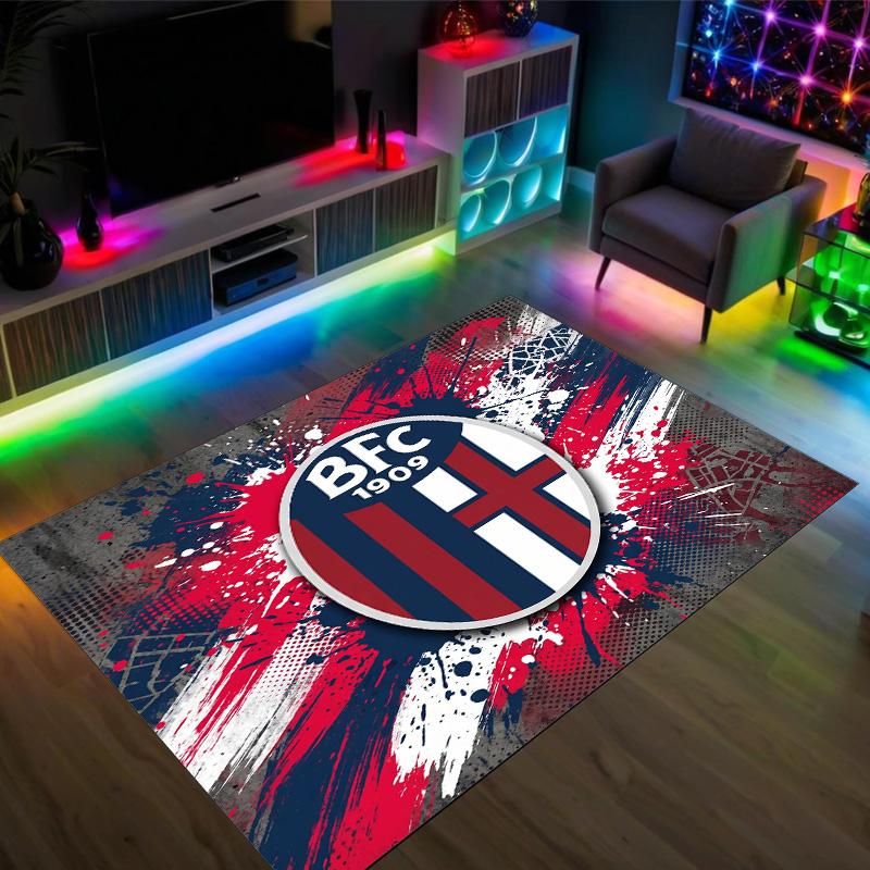 Bologna FC Design Crystal Velvet Carpet Cozy Non?Slip Printed Rug For Bedroom Living Room Entrance