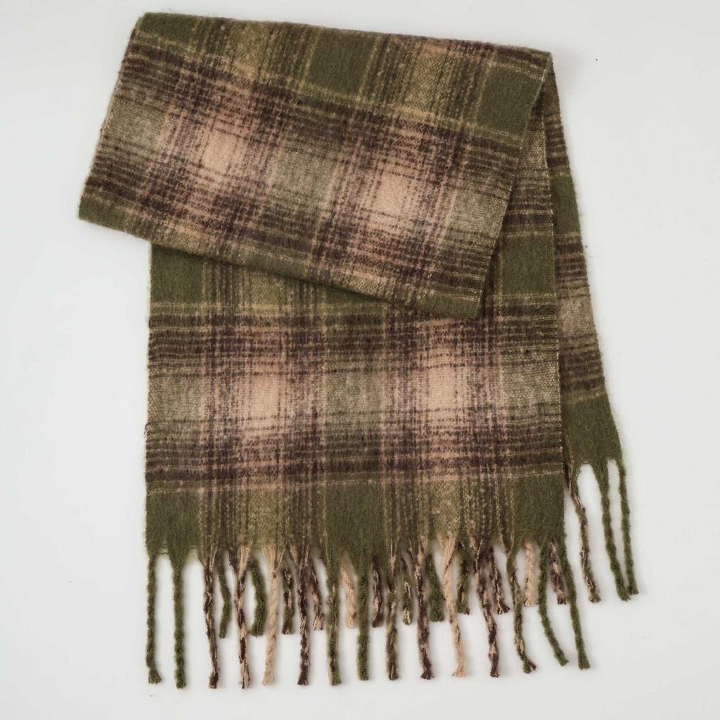 Winter Mohair Plaid Fringed Scarf Women's Thickened Warm High-end Scarf Simple Versatile Fashion Scarf