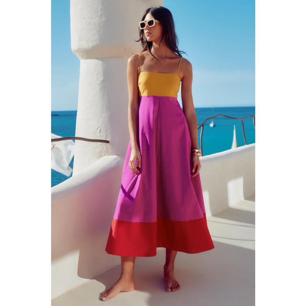Summer European and American new seaside vacation style long dress temperament suspender dress S