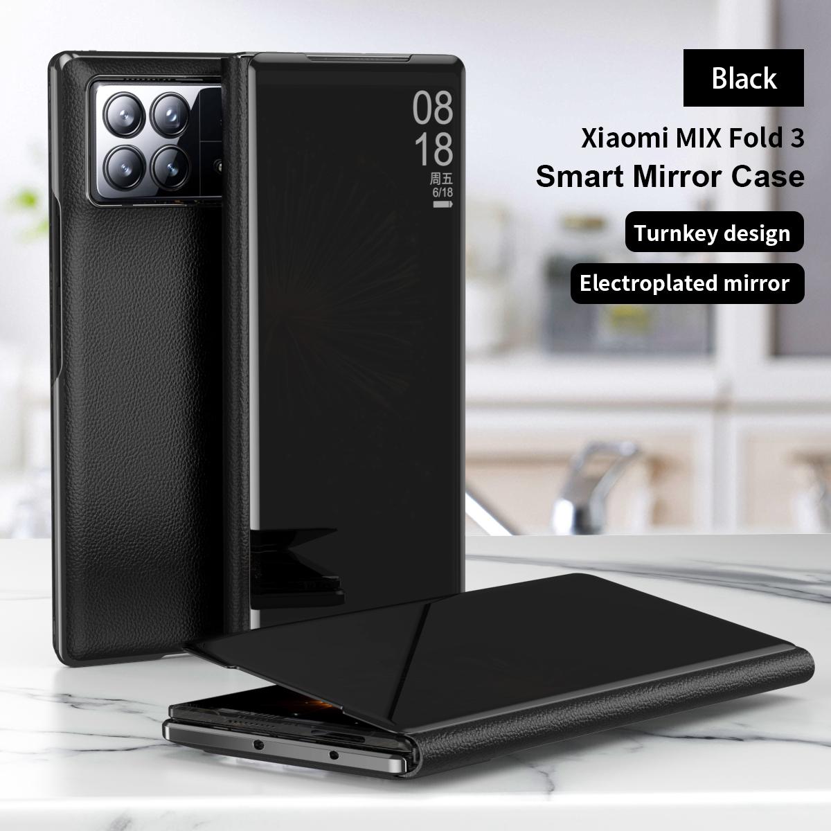 

For Xiaomi MIX Fold 3 Case Smart Plating Mirror Clear Window View Flip Phone Cover For MIX Fold 3 Leather Cases Stand For MIX Fold 3