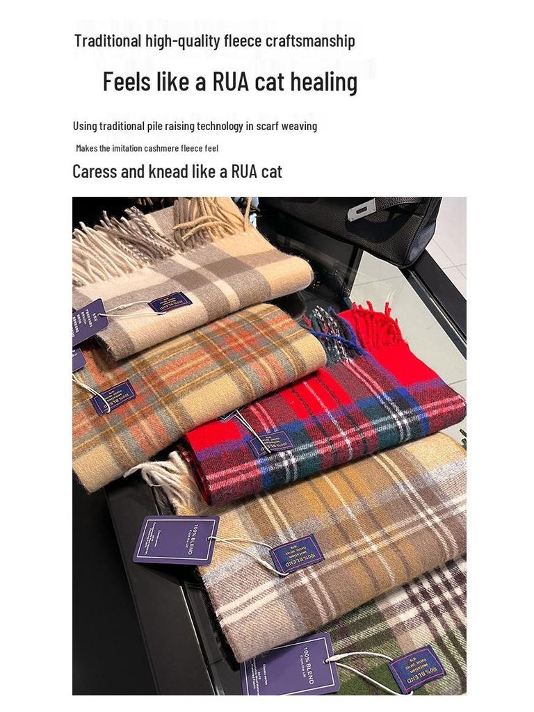 2024 British Red Plaid Imitation Cashmere Scarf: Cozy Winter Neck Shawl Gift