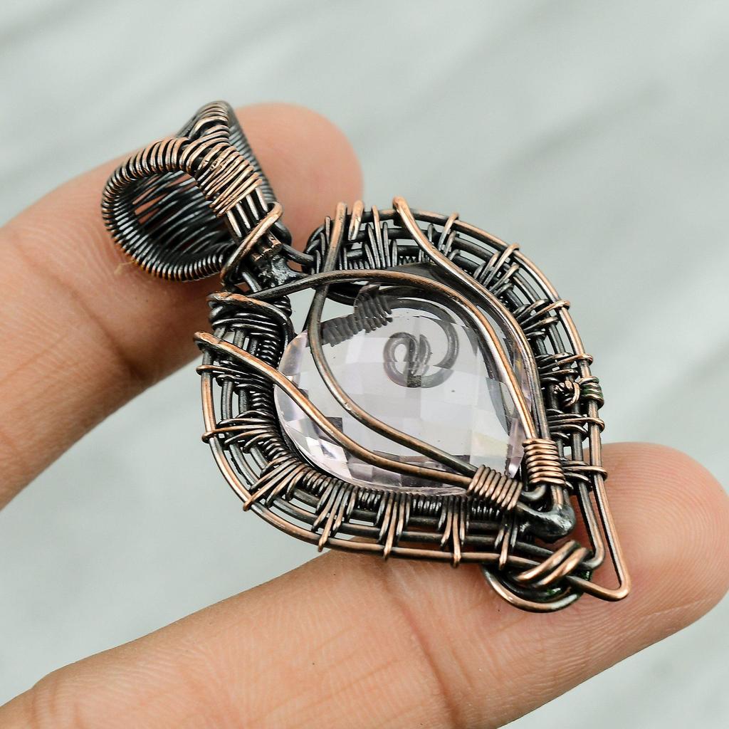 Pink Kunzite Copper Pendant Copper Wire Wrapped Jewelry Kunzite Gemstone Jewelry Handmade Pendant Heart Stone Pendant Copper Jewelry Gift