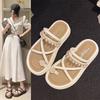 Fairy Wind Cover Toe Cool Slippers Female Outer Wear 2025 Summer New Round Head Two Wear Pearl Muffin Platform Sandals