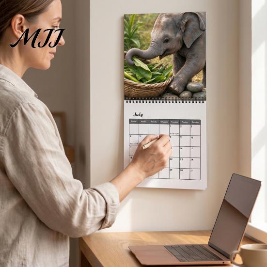 Cute Baby Elephant Decor 2027 Wall Calendar, Hanging Natural Year Round Planning Tool Wild Animal Monthly Planner for Office, Home, Gift Wildlife