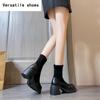 Dicker Absatz Damen Stretch Stiefeletten Mode Elegant Modern Schlank Kurze Stiefeletten Herbst Winter Damen Slipper